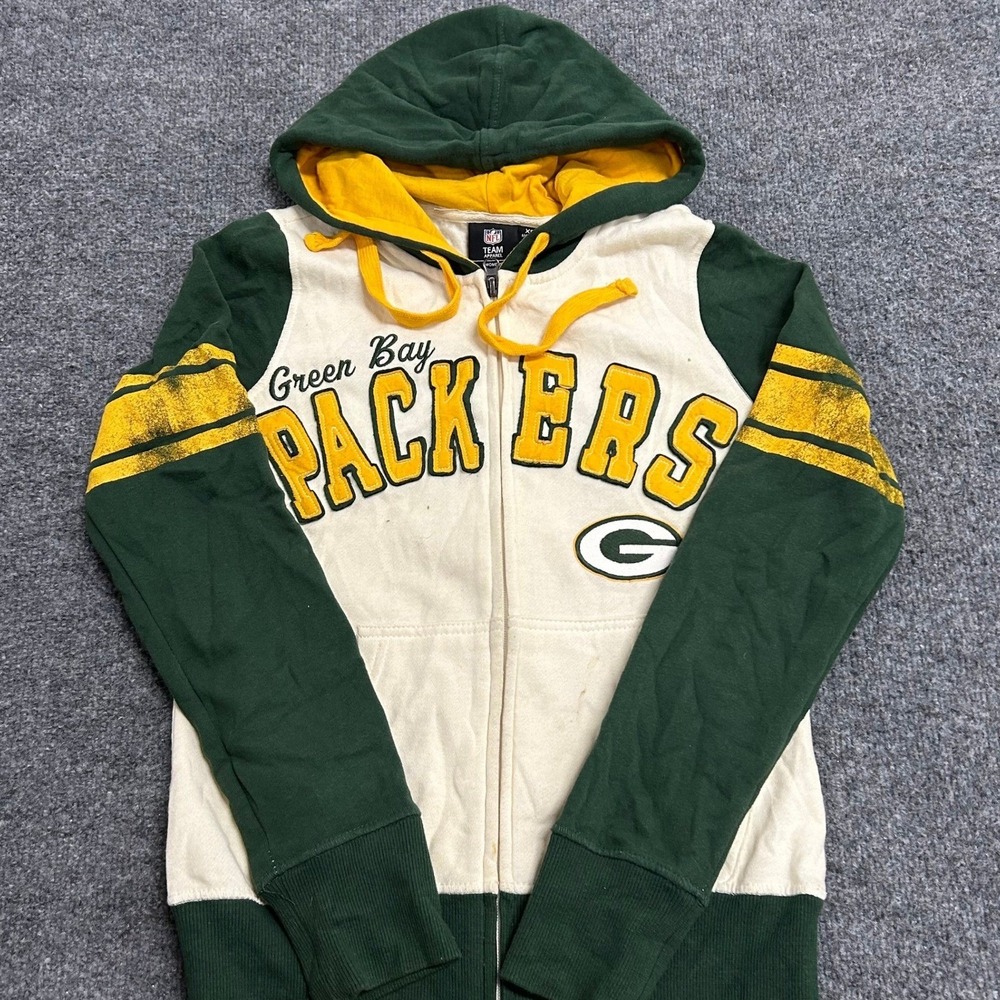 NFL Team Apparel,Hoodie,Womens,Size XS Green Bay Packers Cream Green Full Zip